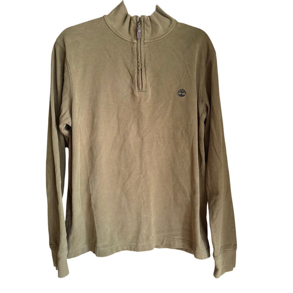Timberland Earthkeepers Olive Green 1/4 Zip Cotton Sweater Shirt Size L Preppy